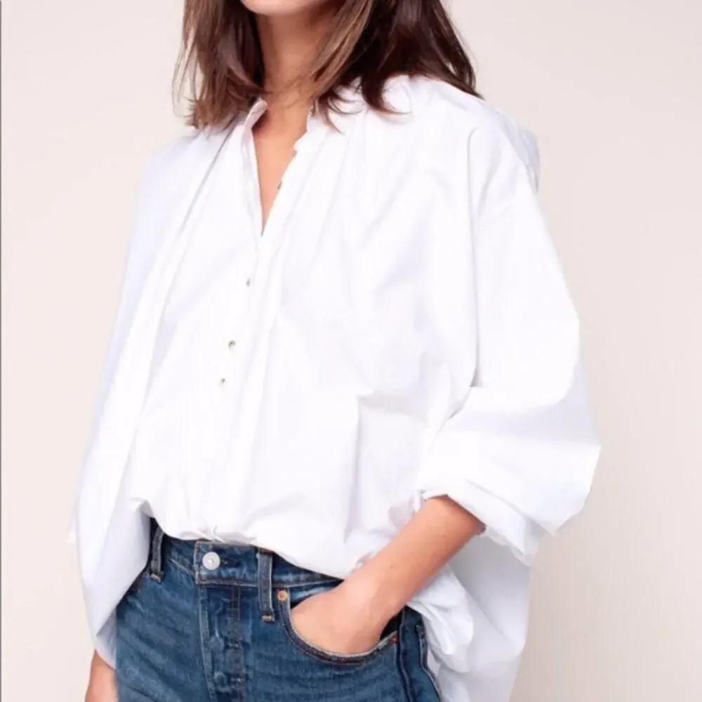 Free People Hey Baby White Cotton Popover Shirt